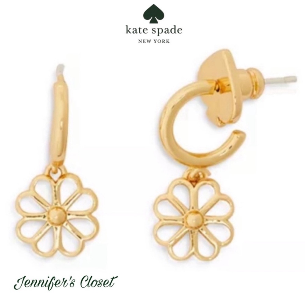 KATE SPADE Earrings NWT / Flower Charm Huggie Hoop Earrings